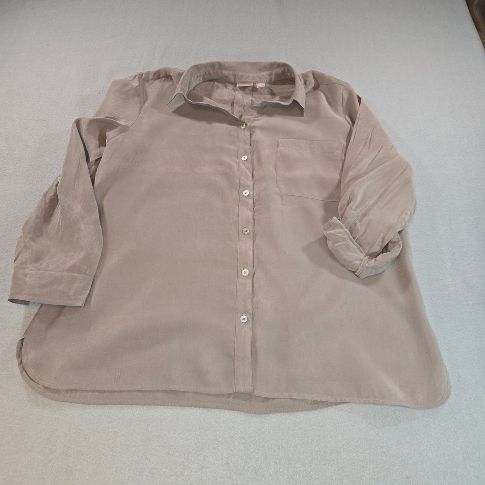 Chico's Button Down Shirt Womens 3 Taupe Modal Roll Tab Sleeve Pocket Relaxed